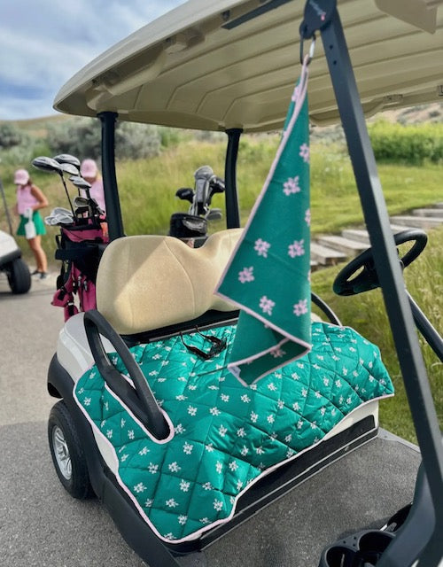 Pink and Green Azalea Golf Cart Seat Cover