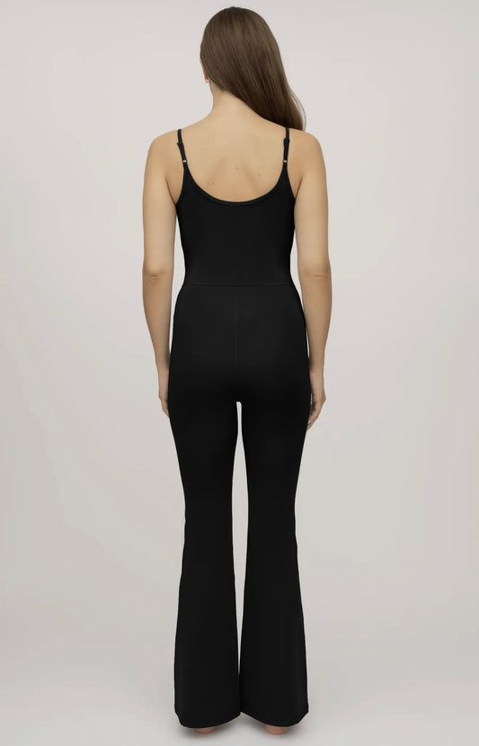 Rib Flare Jumpsuit -Black