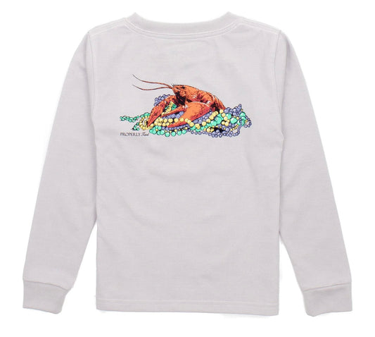Youth Mardi Gras Beads Crawfish LS Tee