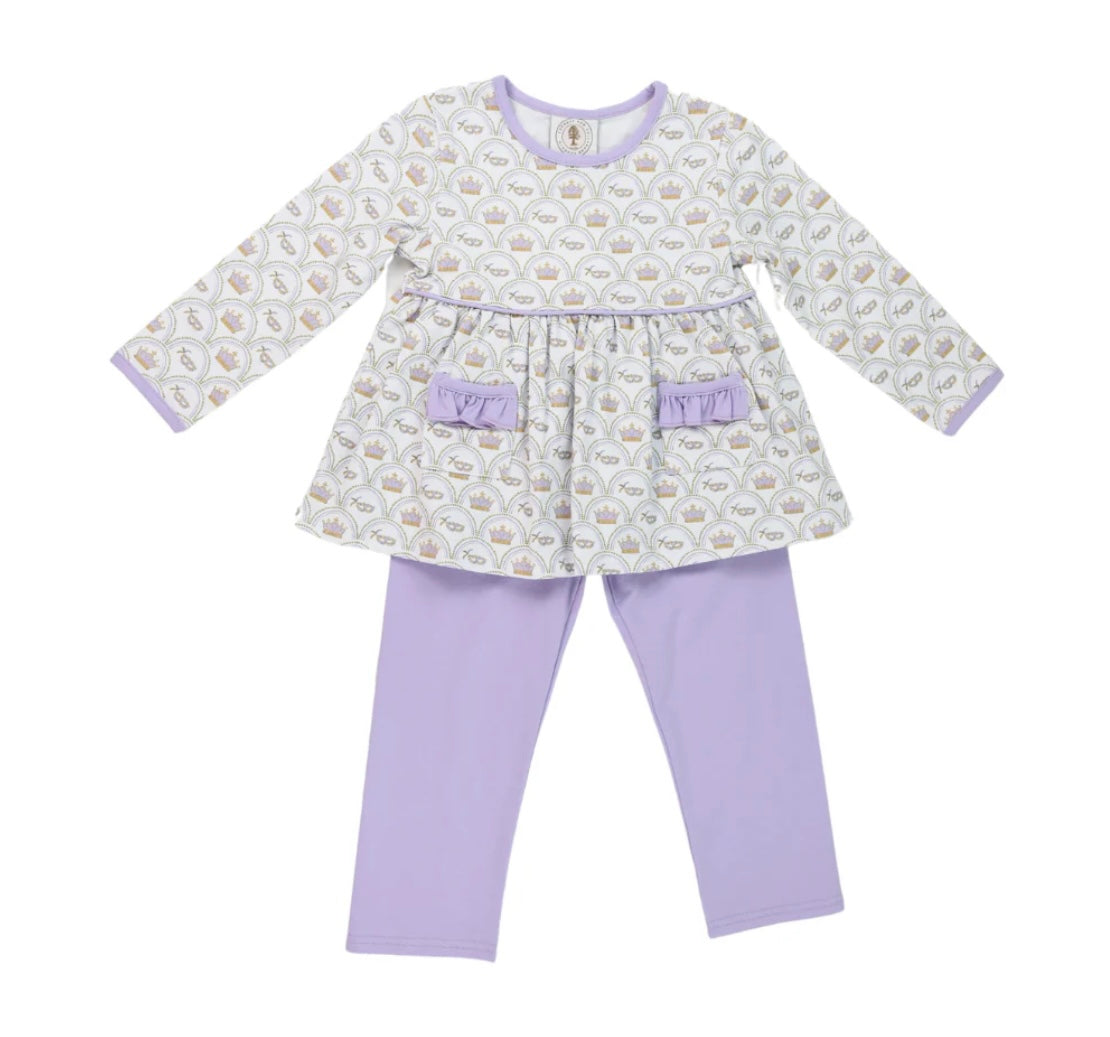 Cypress Row Londyn Lavender Leggings Set- Orleans Mardi Gras
