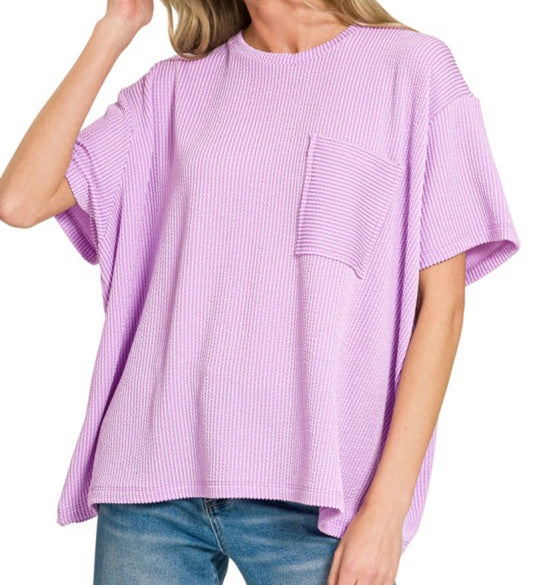 Ribbed Pocket Tee-Lavender