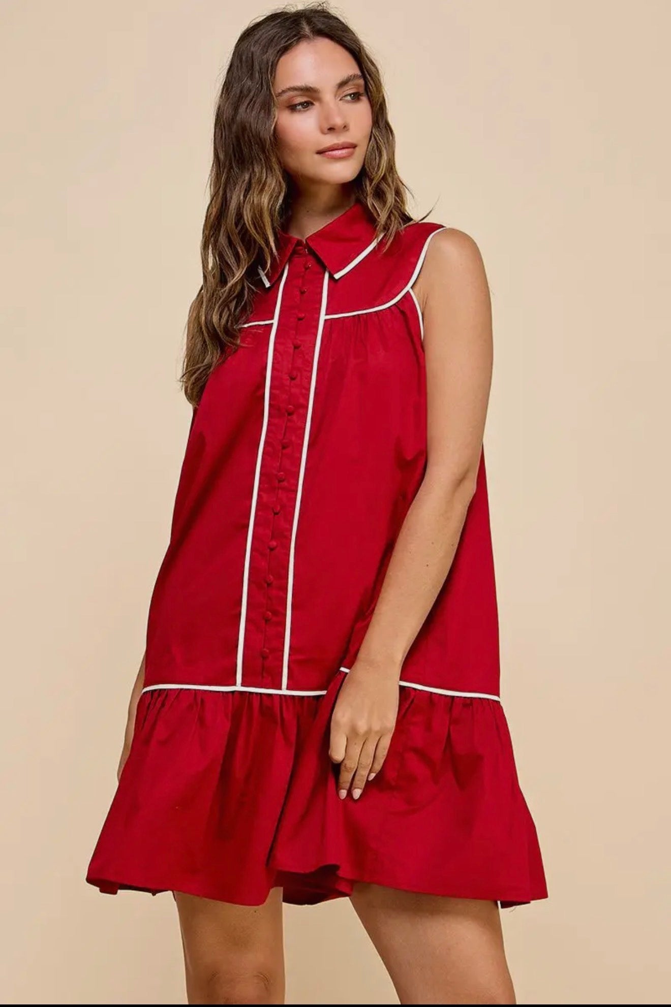 Crimson Collared Shirt Dress