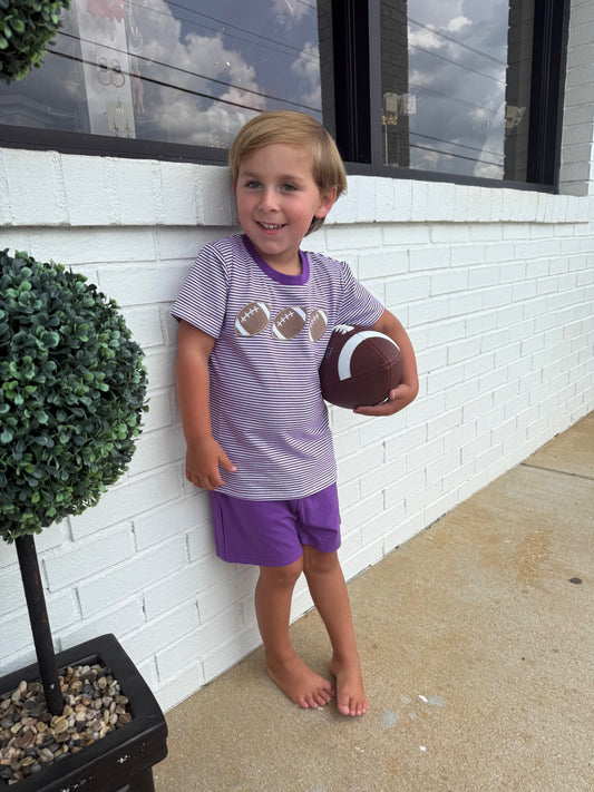 Football Trio Short Set-Purple Stripe