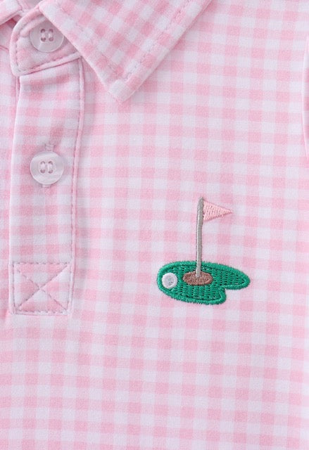 Girls Pink Gingham Golf Dress