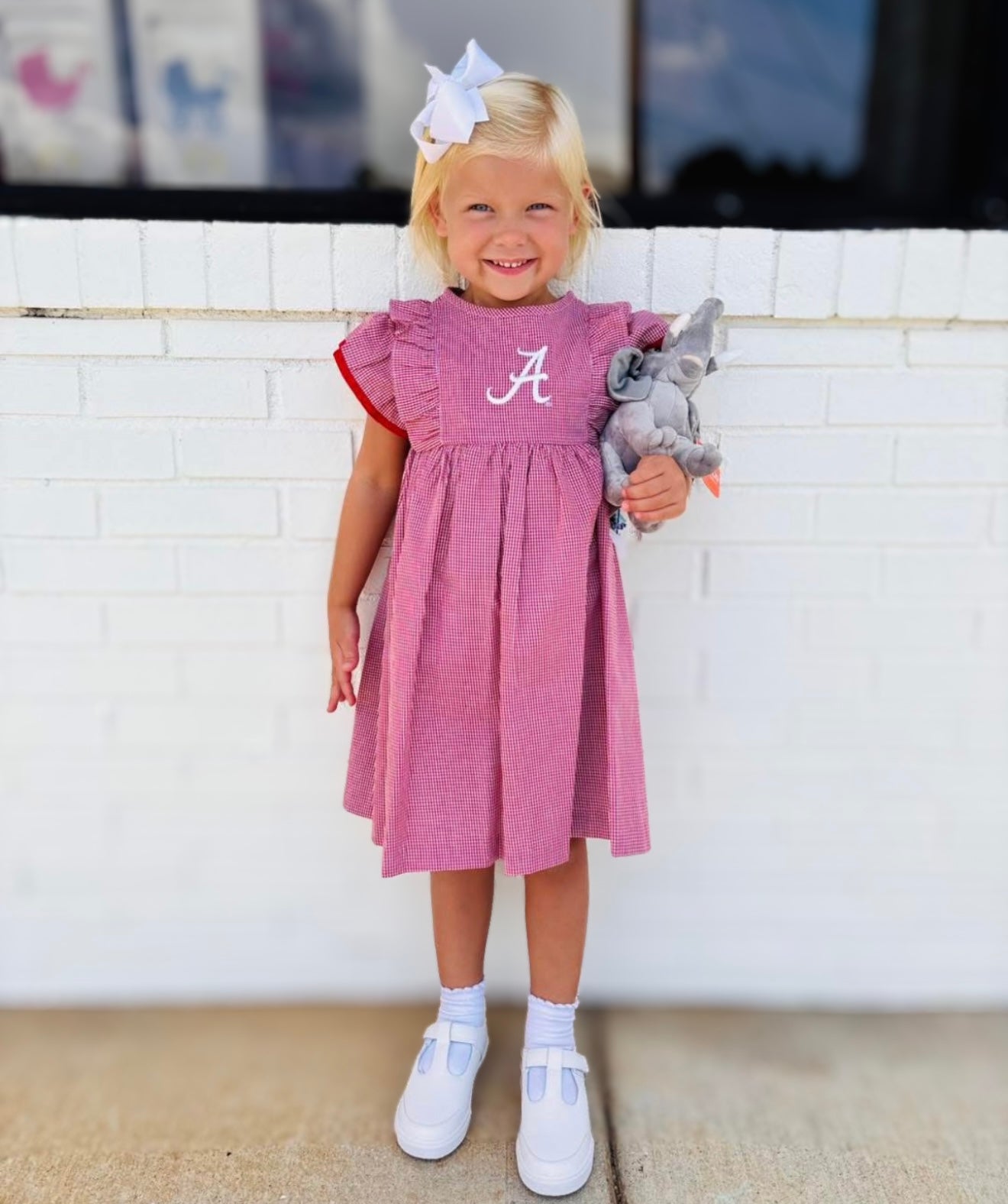 Alabama Crimson Tide Embroidered Gingham Ruffle Dress