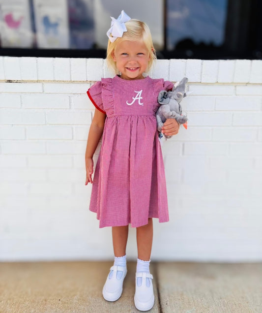 Alabama Crimson Tide Embroidered Gingham Ruffle Dress